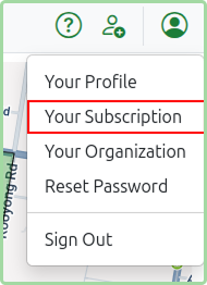 User menu dropdown with Your Subscription option highlighted