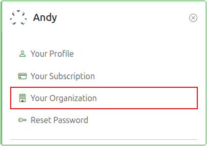 User menu with Your Organization option highlighted